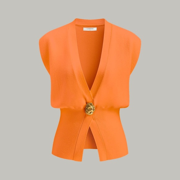 NWT Orange Sleeveless Cardigan with Gold Button COMMENSE Small - Picture 1 of 7
